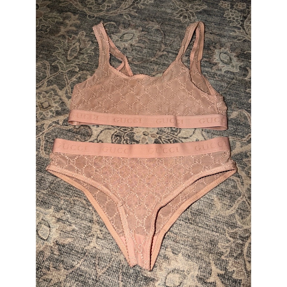 Gucci Dust Pink Sheer Lace Lingerie Set